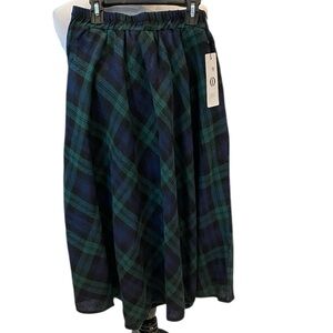 NWT Navy & Forest Green A-line Plaid Maxi Skirt